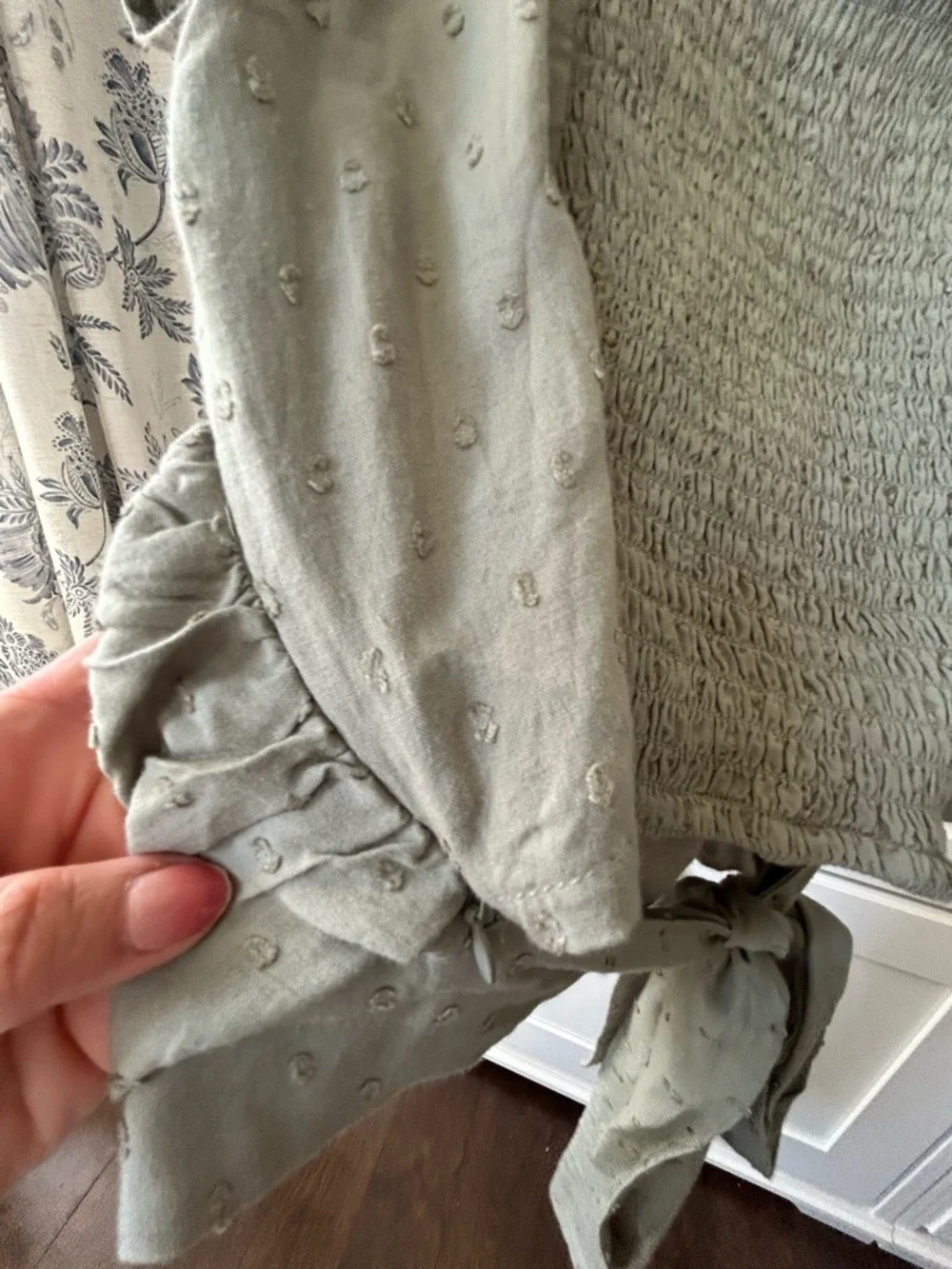 Guess Sage Green Wrap Blouse with Flutter Sleeves | Size Small - Picture 8 of 10